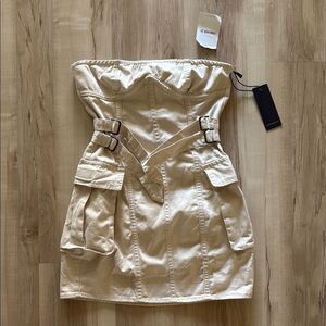 NEW Forever 21 Cream Cargo Mini Strapless Dress